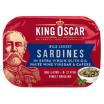 King Oscar, сардины дикого улова, в нерафинированном оливковом масле высшего качества, с белым винным уксусом и каперсами, 106 г (3,75 унции)