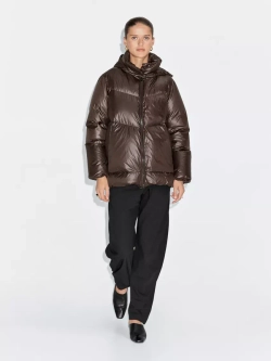 Massimo Dutti Непромокаемый пуховик с отстегивающимся капюшоном, коричневый