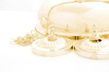 Лампа на пять плафонов &quot;Crown&quot; (золотистая штанга, золотистый плафон D38см)