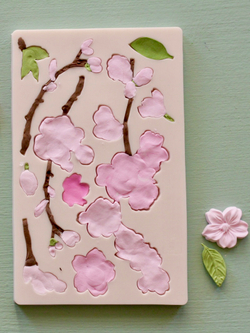 Прямоугольный молд "Вишня, саккура с листьями и ветками"