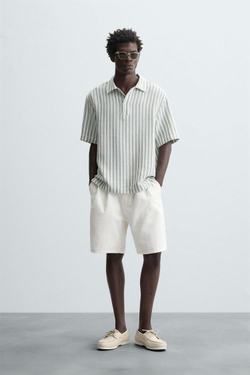 ZARA ПОЛО С РЕЛЬЕФНЫМ РИСУНКОМ «ЕЛОЧКА», ЗЕЛЕНОВАТО-СИНИЙ