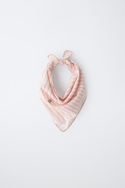 ZARA БАНДАНА В ПОЛОСКУ С ВЫШИВКОЙ, РОЗОВЫЙ