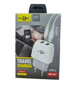 Зарядное уст-во USB +TypeC KLGO KC-8T (2.4A/Auto-ID)
