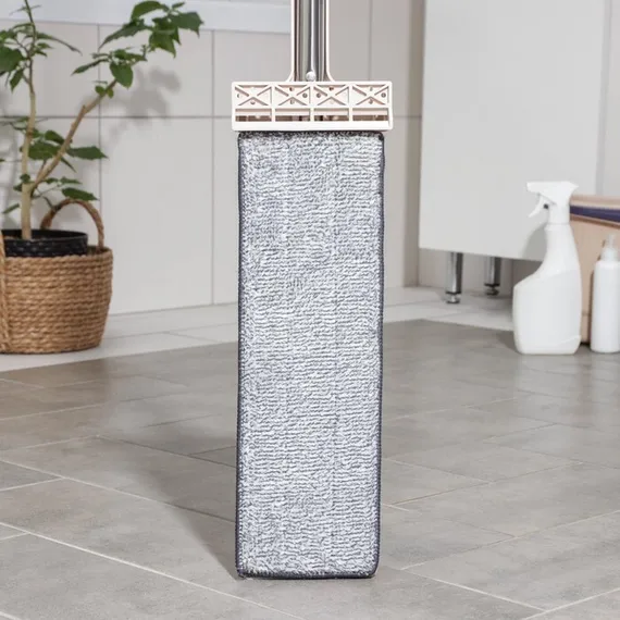 Швабра для мытья пола плоская с вертикальным отжимом Доляна, 2 насадки из микрофибры 35×14 см, стальная ручка 125 см