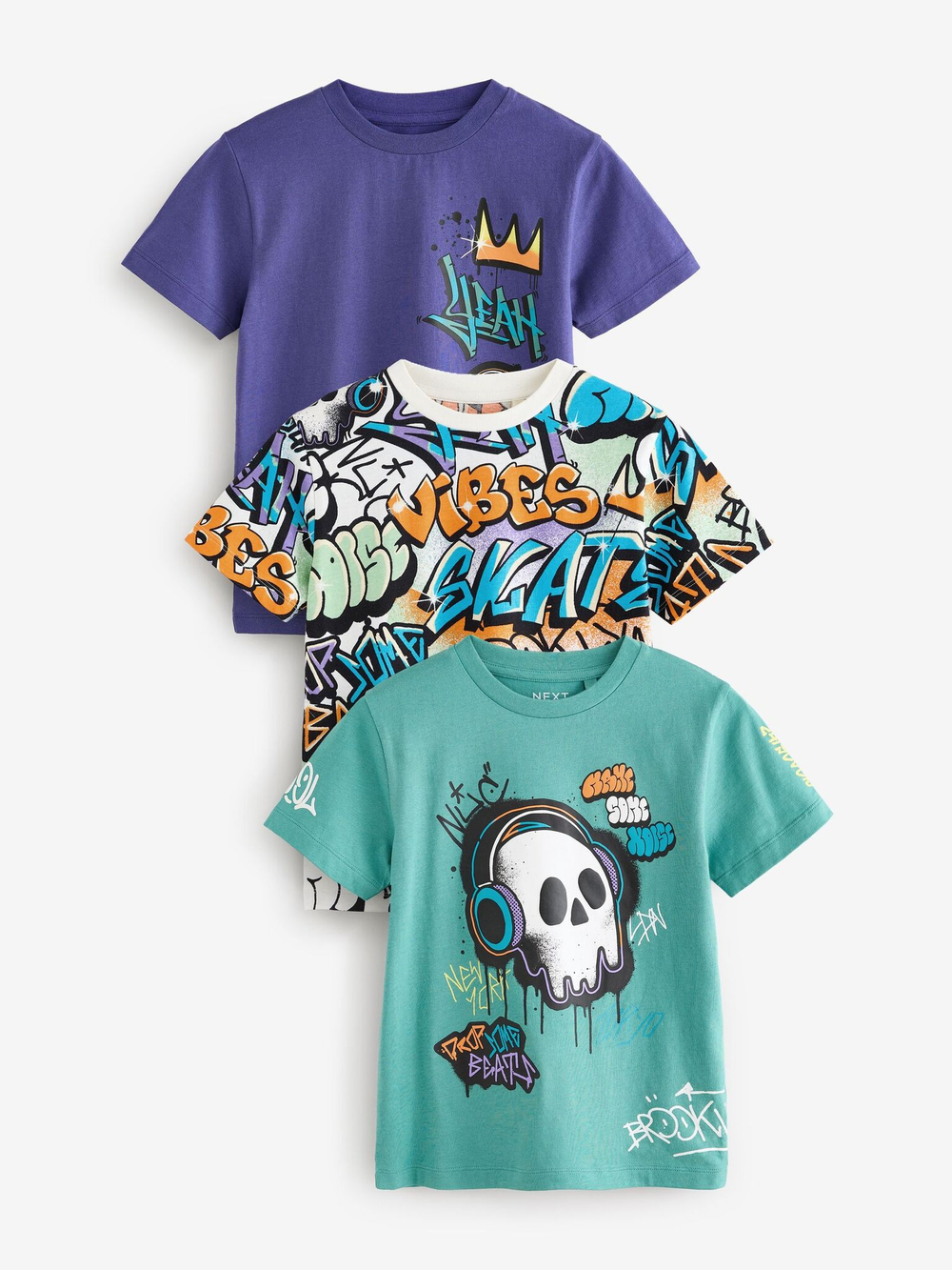 Футболка для мальчика Next E66-201, 3 шт., Фиолетовый, Мятный, Кремовый