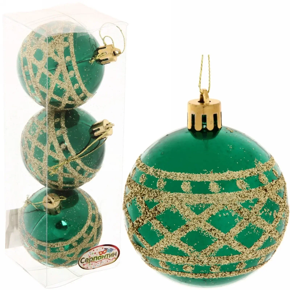 Новогодние шары 6 см (набор 3 шт) «Зимний узор», зеленый