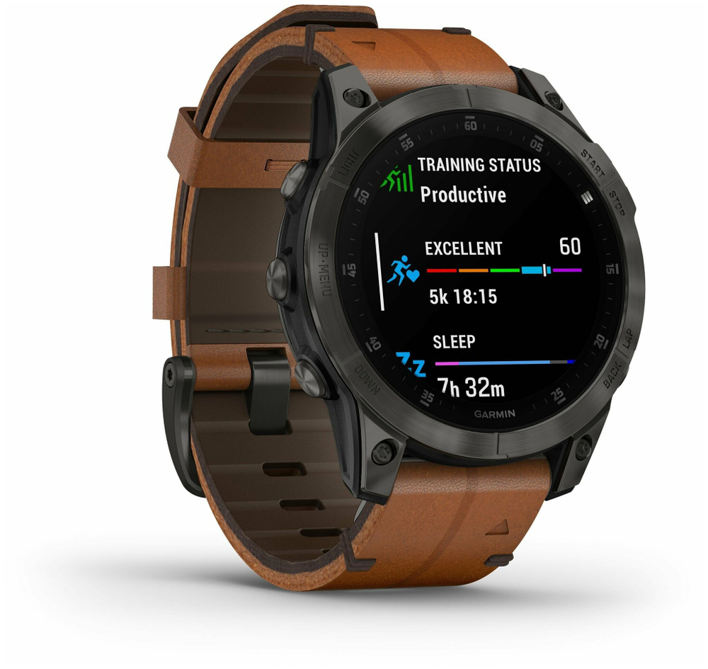 Garmin EPIX (Gen 2) Sapphire титановый черный с коричневым кожаным ремешком 010-02582-30