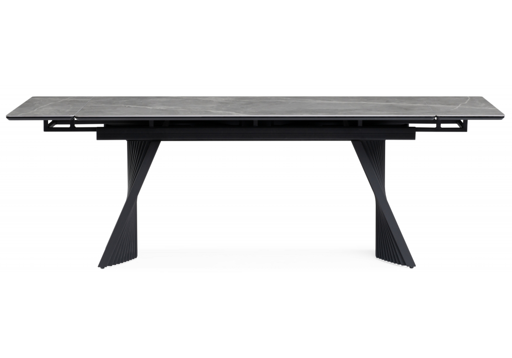 Керамический стол Woodville Вейв 140(200)х80 серый мрамор larka grey, черный