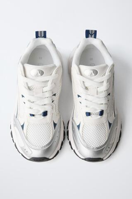 ZARA КРОССОВКИ С ДЕТАЛЯМИ ИЗ СЕТЧАТОЙ ТКАНИ, БЕЛЫЙ