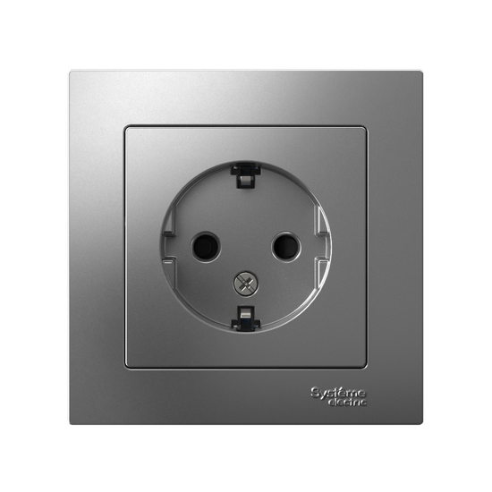 Розетка 1-м СП AtlasDesign 16А IP20 с заземл. защ. шторки в сборе сталь SE ATN000944