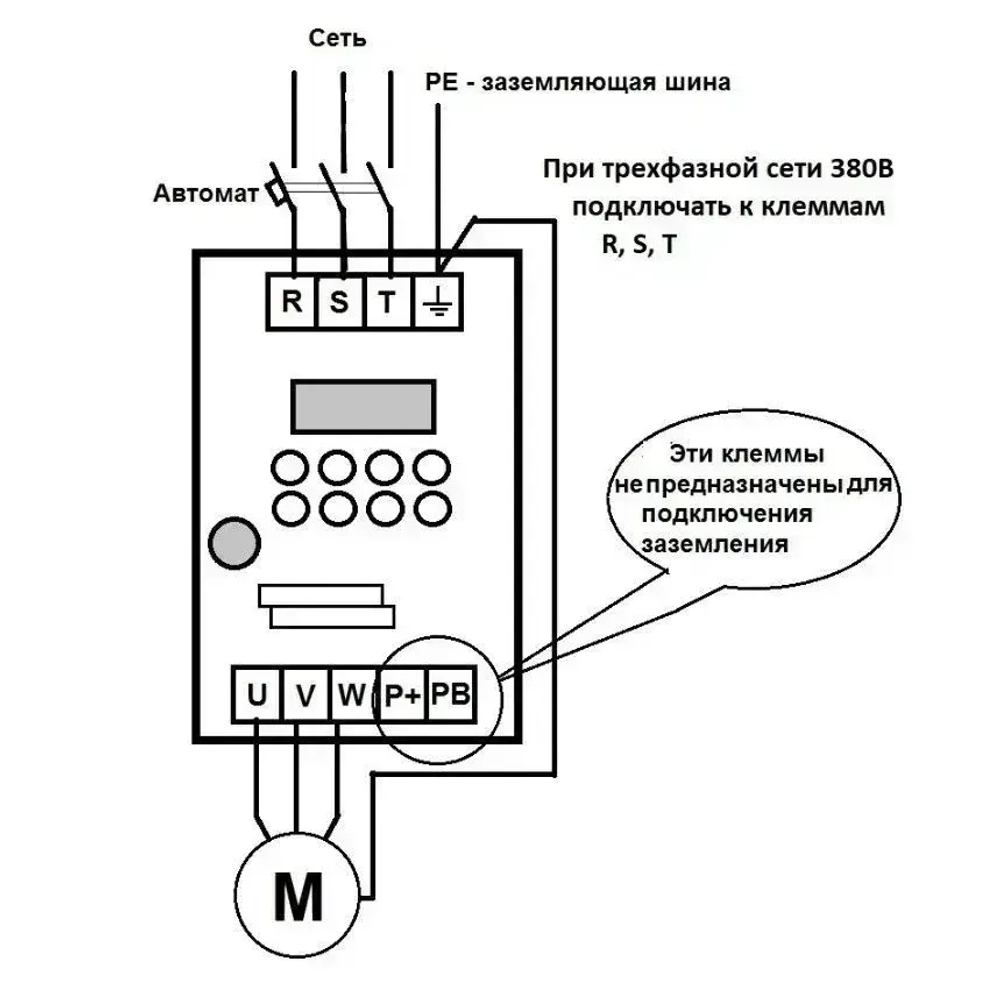 Частотный преобразователь 1,5 кВт 7A INTEK 220В Вход 1 Фаза Выход 3 Фазы