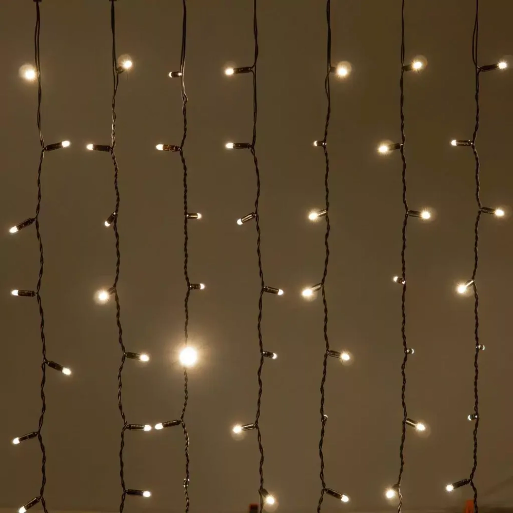 Светодиодный занавес 2*2 м., 400 LED, тепло-белый, статика, черный провод каучук, LTC (ECO402-1-2WW)