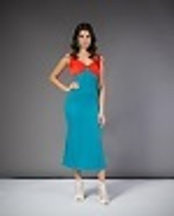 13-19 SS Платье на лямках, изумрудный, оранжевый L