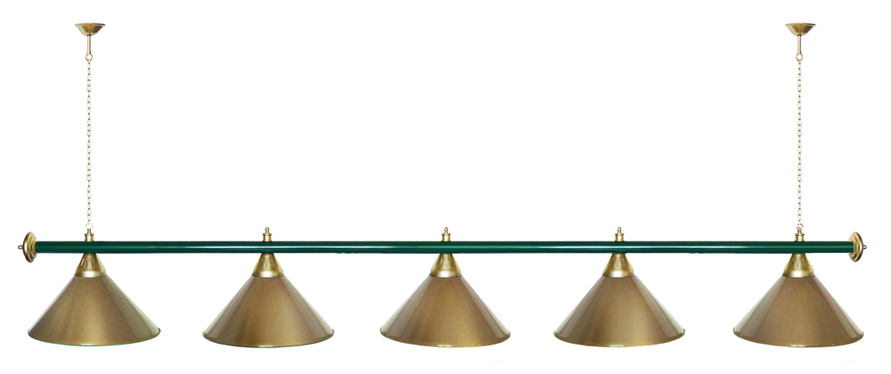 Лампа STARTBILLIARDS 5 пл. (плафоны зеленые,штанга зеленая,фурнитура золото)