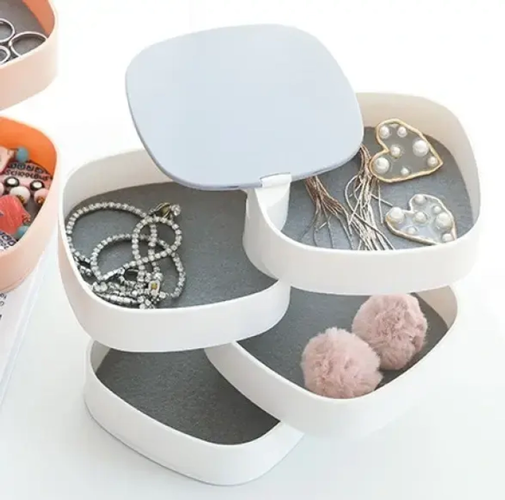 Органайзер для хранения с зеркалом «ПИОНТО», цвет белый, 12*11см (упаковка коробка)