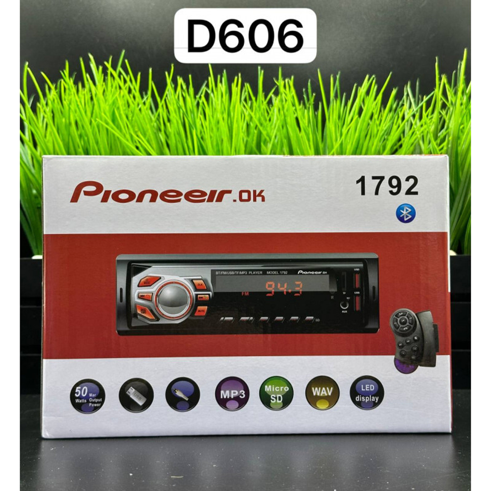 Автомагнитола Pioneeir.ok  LED-1792 1USB/BT/TF/FM/ISO/2RCA/рулевой пульт