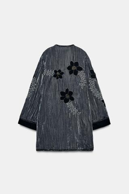 ZARA КИМОНО ИЗ ВЫШИТОГО БАРХАТА — ZW COLLECTION LIMITED EDITION, СЕРЫЙ
