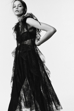 ZARA ПЛАТЬЕ МИДИ С КОРОТКИМИ РУКАВАМИ, ЧЕРНЫЙ