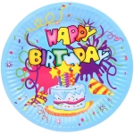 Тарелка бумажная 18 см в наборе 10 шт «HAPPY B-DAY!», Голубой