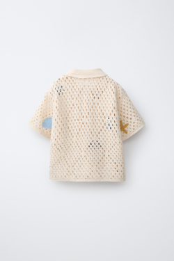 ZARA РУБАШКА ИЗ КРУЖЕВА КРОШЕ С МОРСКИМИ МОТИВАМИ, РАЗНОЦВЕТНЫЙ