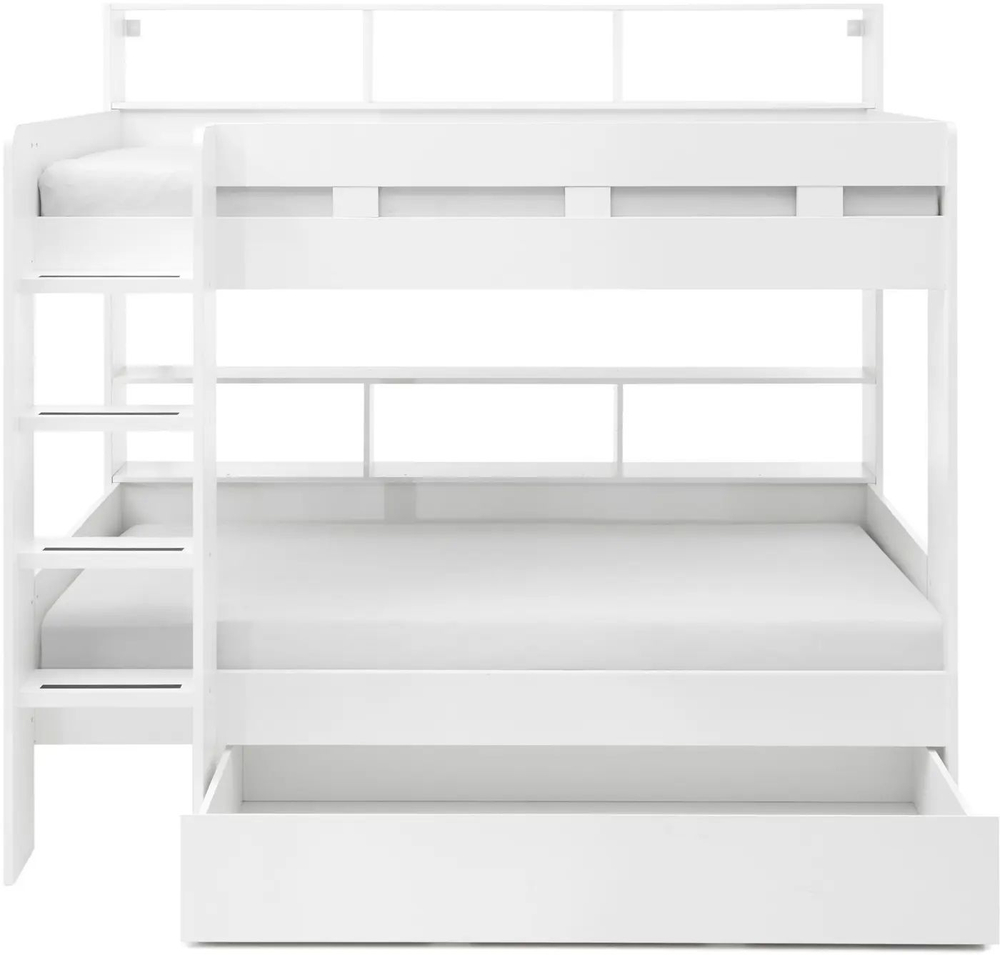 Кровать 90х200, Гаус, двухъярусная для детей, с ящиком, белый, Dipriz