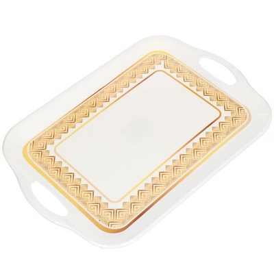 Поднос пластик, 41х29 см, Белый с золотой каймой, Y4-3286