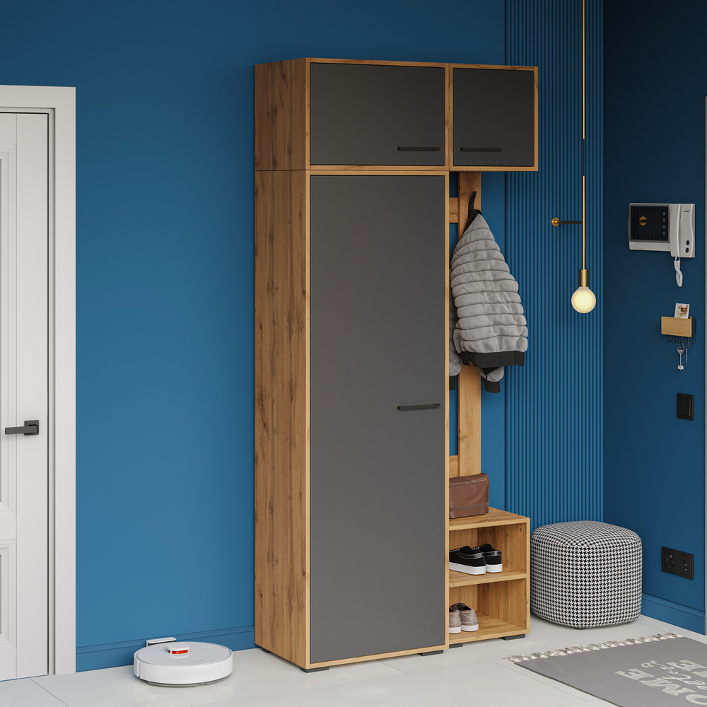 Шкаф-антресоль DIWO Кострома навесной 60x40х42 см, дуб вотан, антрацит, ручка черная