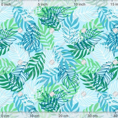 Тропические листья голубые и зеленые крупные by Elena Terletskaya 492 DPI