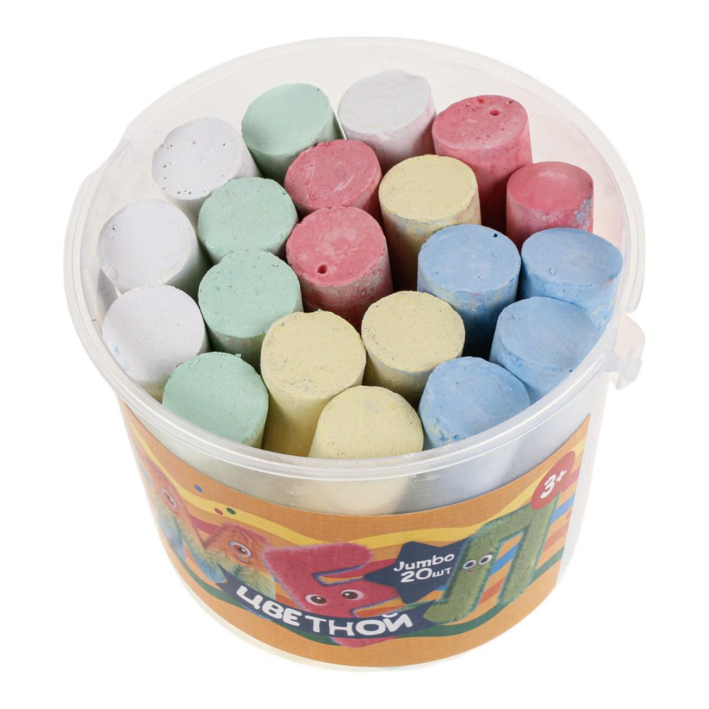 Мел цветной в ведре "FUNGURU", 20шт. Jumbo утолщенный