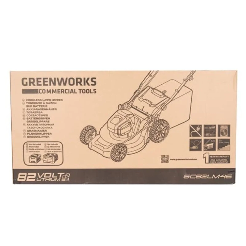Аккумуляторная газонокосилка Greenworks GС82LM46 82V 82В (без АКБ и ЗУ) нож 46 см, 2502407