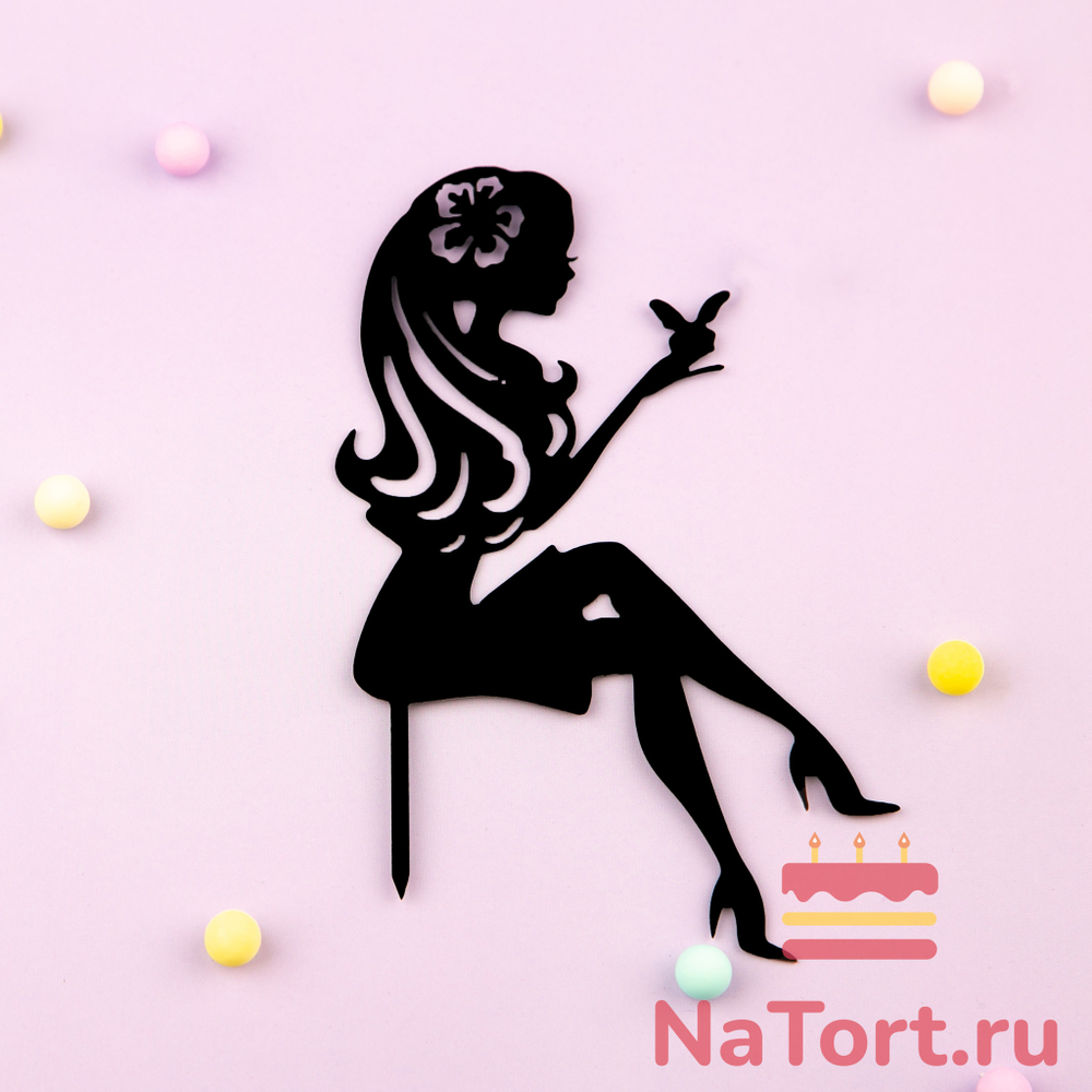 Топпер «Силуэт» девушка с бабочкой , черный (№2)