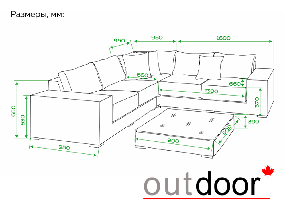 Комплект мебели из ротанга OUTDOOR Санторини (угловой диван, стол), широкое плетение, светлый микс