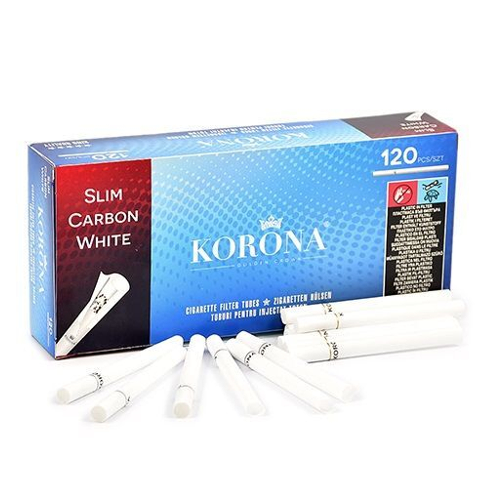 Гильзы для сигарет "Korona" Slim Carbon White 120шт. Товар уцененный