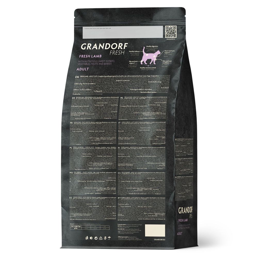 Сухой корм GRANDORF Fresh Cat ADULT Lamb&Sweet Potato для кошек из свежего мяса ягненка с бататом