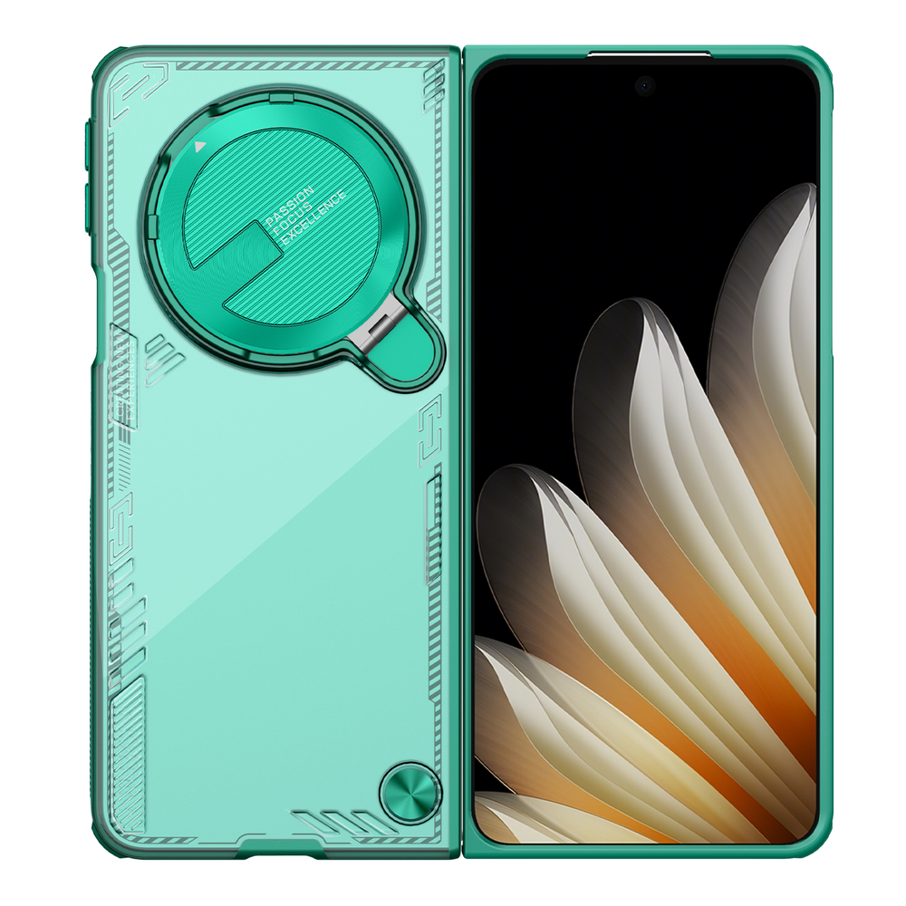 Чехол прозрачный зеленого цвета от Nillkin с металлической откидной крышкой на OPPO Find N5, серия Iceblade Fold Case