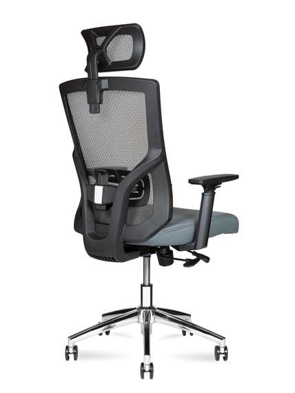 Кресло офисное Норден / Гарда SL / черный пластик / серая сетка / серая ткань / база хром