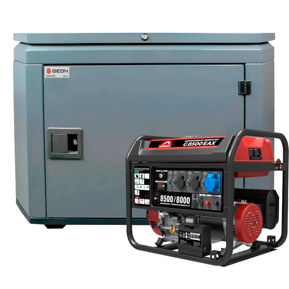 Генератор бензиновый SUNREKA G8500EAX с кожухом Geon 1200 RAL 7024