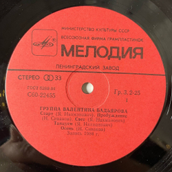 Винтажная виниловая пластинка LP Группа Валентина Бадьярова (СССР 1985)