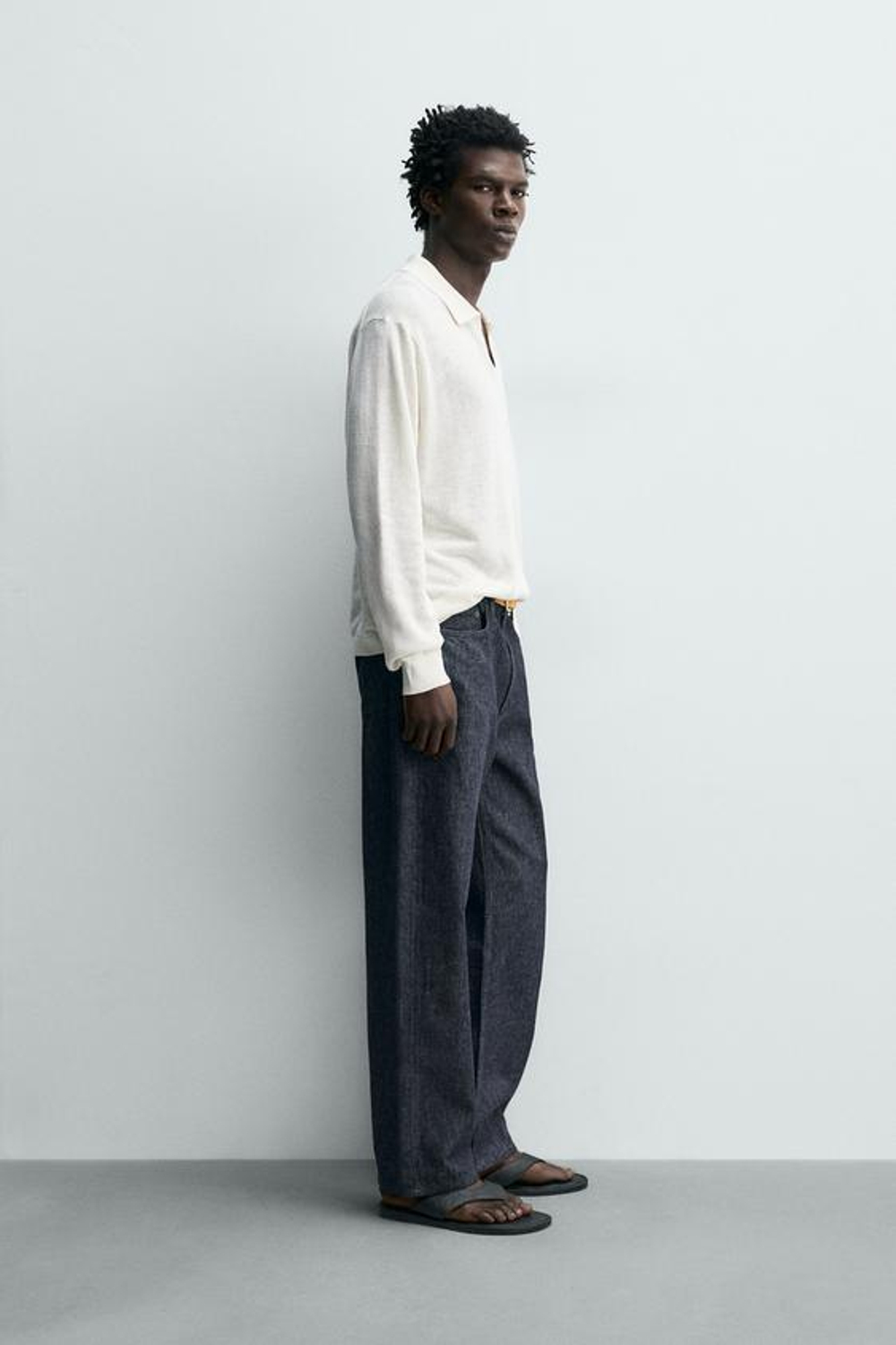 ZARA ДЖИНСЫ STRAIGHT FIT ИЗ ХЛОПКА И КОНОПЛИ, СИНИЙ