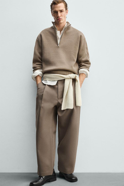 ZARA СВИТЕР С ЗАСТЕЖКОЙ-МОЛНИЕЙ НА ВОРОТНИКЕ, БЕЖЕВЫЙ