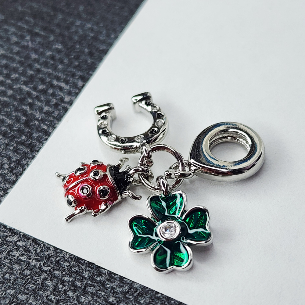 Подвеска "на удачу", бейл, родий, цветная эмаль, р-р 10мм, люкс фурнитура, штучно