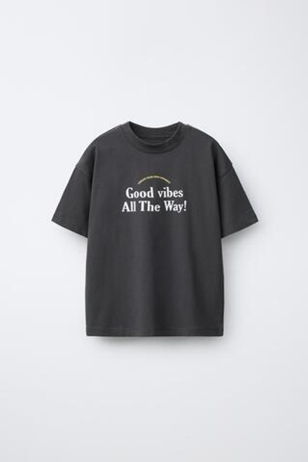 ZARA ФУТБОЛКА С НАДПИСЬЮ, АНТРАЦИТОВО-СЕРЫЙ