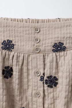 ZARA ЮБКА С ВЫШИВКОЙ, СВЕТЛО-БЕЖЕВЫЙ