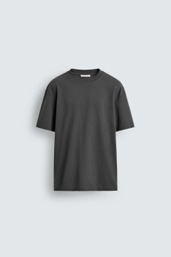 ZARA ФУТБОЛКА RELAXED FIT INTERLOCK, АНТРАЦИТОВЫЙ