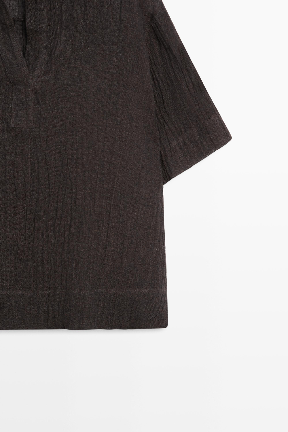 Massimo Dutti Блуза поло из струящегося смесового льна, коричневый