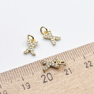 Подвеска Буква X, позолота, фианиты, размер 8*6 мм, цена за 1 шт