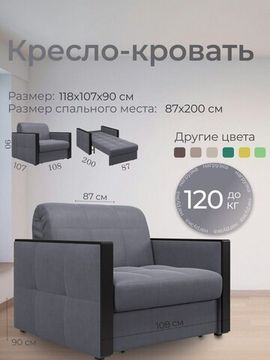 Кресло Лион 0,8 - Velutto 32 серый/накладка венге