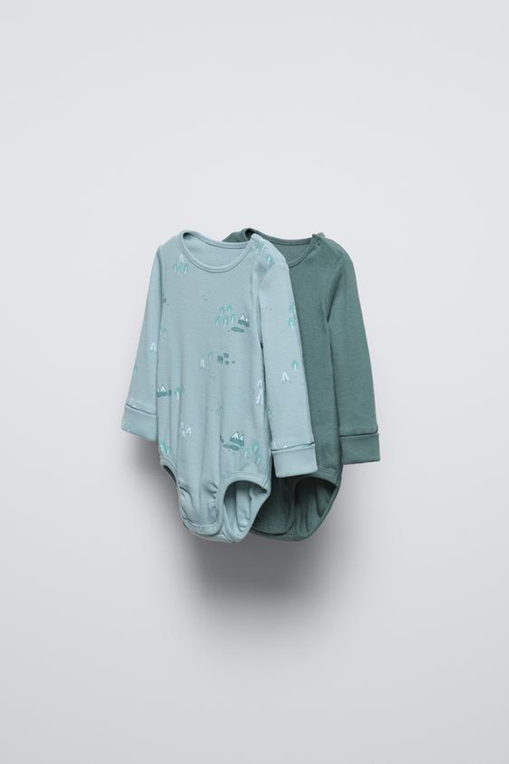 ZARA НАБОР ИЗ ДВУХ БОДИ В ТОНКИЙ РУБЧИК, ЗЕЛЕНОВАТО-СИНИЙ