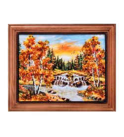 AMB-74/21 Картина «Каскад на реке» (с янтарной крошкой) дер.краш.рамка 12х15