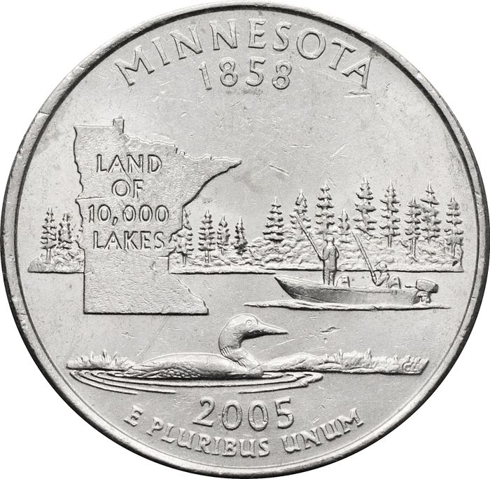 25 центов (1/4 доллара, квотер) 2005 США «Штат Миннесота» (P) 